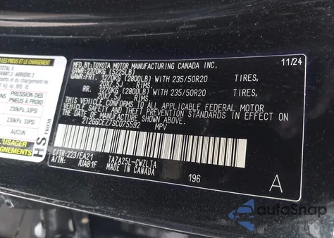 2025 Lexus Nx 350 Premium z USA, uszkodzony, nr VIN 2T2GGCEZ7SC075592